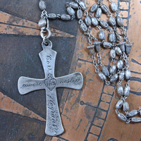 NEW! Rare Engraved Sterling Cross with Antique Sterling Sacred Heart Bead Rosary Chain