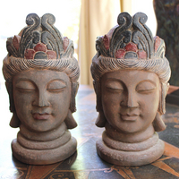 NEW! Heavy Hard Wood Carved & Painted Buddha Bookends