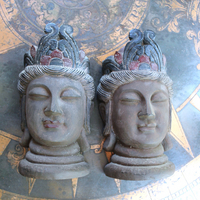 NEW! Heavy Hard Wood Carved & Painted Buddha Bookends