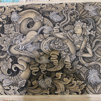 NEW! Signed Painting by Renowned Bali Artist I Dewa Made Oka Wiri - most likely of the Barong Lundung legend