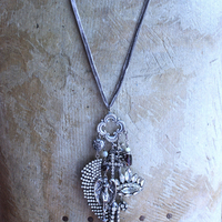 NEW! He will Cover you with His Wings Necklace with Sterling Angel,Rhinestone Wing,Eye of God Rhinestone Finding, Garnets, Antique Velvet Chain & More!