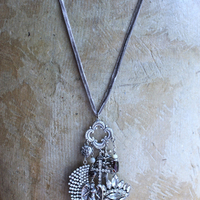 NEW! He will Cover you with His Wings Necklace with Sterling Angel,Rhinestone Wing,Eye of God Rhinestone Finding, Garnets, Antique Velvet Chain & More!