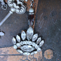 NEW! He will Cover you with His Wings Necklace with Sterling Angel,Rhinestone Wing,Eye of God Rhinestone Finding, Garnets, Antique Velvet Chain & More!