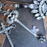 NEW! He will Cover you with His Wings Necklace with Sterling Angel,Rhinestone Wing,Eye of God Rhinestone Finding, Garnets, Antique Velvet Chain & More!