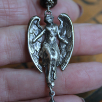 NEW! He will Cover you with His Wings Necklace with Sterling Angel,Rhinestone Wing,Eye of God Rhinestone Finding, Garnets, Antique Velvet Chain & More!