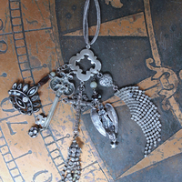 NEW! He will Cover you with His Wings Necklace with Sterling Angel,Rhinestone Wing,Eye of God Rhinestone Finding, Garnets, Antique Velvet Chain & More!