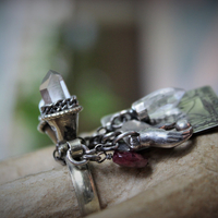 NEW! Twin Souls Ring w/Clear Quartz Points,Sterling The Lovers Tarot Medal,Sterling Orb in Hand,Faceted Tourmaline,Silver Capped Quartz Point,Sterling Cross & Heart