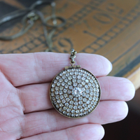 NEW! You are Here Necklace with Quality Vintage Prong Set Rhinestone Locket,Antique Foxtail Chain,2 Vintage Prong Set Rhinestone Crosses