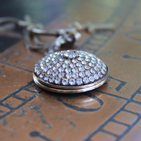 NEW! You are Here Necklace with Quality Vintage Prong Set Rhinestone Locket,Antique Foxtail Chain,2 Vintage Prong Set Rhinestone Crosses