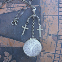 NEW! You are Here Necklace with Quality Vintage Prong Set Rhinestone Locket,Antique Foxtail Chain,2 Vintage Prong Set Rhinestone Crosses