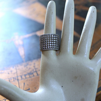 NEW! Unique Wide Band Ring with Crescent Moon, Star, Faceted Rock Crystal Tear Drop,Tiny Chain Tassel & Faceted Crystal Bead