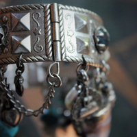 SOLD to M  Meditation & Fulfillment Gypsy Cuff Bracelet w/Sterling Engraved Tarot Medals,Beaded Banjara Tassels,Polished Garnet,Silver Capped Quartz Point & Much More!