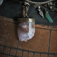 SOLD to M  Meditation & Fulfillment Gypsy Cuff Bracelet w/Sterling Engraved Tarot Medals,Beaded Banjara Tassels,Polished Garnet,Silver Capped Quartz Point & Much More!