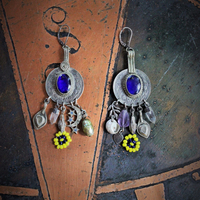 Gypsy Soul Earrings w/Antique Gypsy Findings,Beaded Banjara Flowers,Antique Paste Crescent Moon & Star Finding,Faceted Amethyst & More!