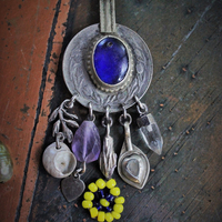 Gypsy Soul Earrings w/Antique Gypsy Findings,Beaded Banjara Flowers,Antique Paste Crescent Moon & Star Finding,Faceted Amethyst & More!