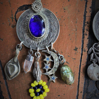 Gypsy Soul Earrings w/Antique Gypsy Findings,Beaded Banjara Flowers,Antique Paste Crescent Moon & Star Finding,Faceted Amethyst & More!