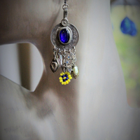 Gypsy Soul Earrings w/Antique Gypsy Findings,Beaded Banjara Flowers,Antique Paste Crescent Moon & Star Finding,Faceted Amethyst & More!