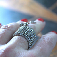 NEW! Unique Wide Band Ring with Crescent Moon, Star, Faceted Rock Crystal Tear Drop,Tiny Chain Tassel & Faceted Crystal Bead