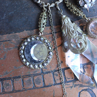 NEW! Stardust Soul Necklace w/Unique Capped Faceted Crystal,Antique Cut Steel & Gold Angel Wing,Antique Cut Steel Moon & Star Drop & More!