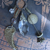 NEW! Stardust Soul Necklace w/Unique Capped Faceted Crystal,Antique Cut Steel & Gold Angel Wing,Antique Cut Steel Moon & Star Drop & More!