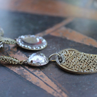 NEW! Stardust Soul Necklace w/Unique Capped Faceted Crystal,Antique Cut Steel & Gold Angel Wing,Antique Cut Steel Moon & Star Drop & More!