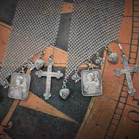 SOLD to K Amazing Whiting & Davis Mesh Scarf,Vintage French Roi D'Amour (King of Love) Medals,Reposse Puffy Hearts,St. Therese Rose Medals & Persevere Crosses