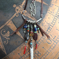 NEW! May all Beings Necklace with Faceted Gemstones & Turquoise, Silver Repousse Metta Prayer Pendant,Red Coral & Sterling Connector