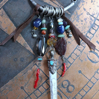 NEW! May all Beings Necklace with Faceted Gemstones & Turquoise, Silver Repousse Metta Prayer Pendant,Red Coral & Sterling Connector