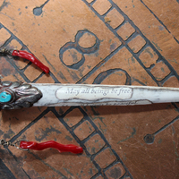 NEW! May all Beings Necklace with Faceted Gemstones & Turquoise, Silver Repousse Metta Prayer Pendant,Red Coral & Sterling Connector