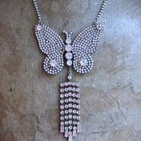 NEW! Learn to Fly Necklace with Antique 1920's Prong Set Rhinestone Butterfly, Tassel and Chain