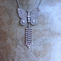 NEW! Learn to Fly Necklace with Antique 1920's Prong Set Rhinestone Butterfly, Tassel and Chain