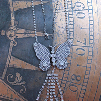 NEW! Learn to Fly Necklace with Antique 1920's Prong Set Rhinestone Butterfly, Tassel and Chain