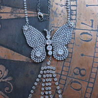 NEW! Learn to Fly Necklace with Antique 1920's Prong Set Rhinestone Butterfly, Tassel and Chain
