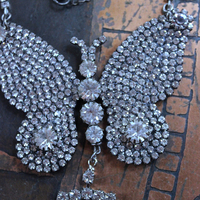 NEW! Learn to Fly Necklace with Antique 1920's Prong Set Rhinestone Butterfly, Tassel and Chain