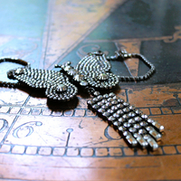 Learn to Fly Necklace with Antique 1920's Prong Set Rhinestone Butterfly, Tassel and Chain