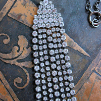NEW! Two Hearts Necklace w/Vintage Faceted Prong Set Rhinestone Tassel, Two Hearts & Crown Medal,Sterling Belcher Chain