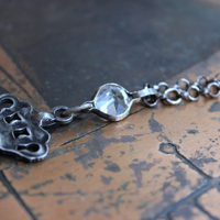 NEW! Two Hearts Necklace w/Vintage Faceted Prong Set Rhinestone Tassel, Two Hearts & Crown Medal,Sterling Belcher Chain