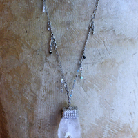 NEW! Single Soul Necklace with Amazing & Rare Double Point Clear Rock Quartz Pendant w/Sterling Mesh Cap,Sterling Chain Fragment Chain, Multiple Drops