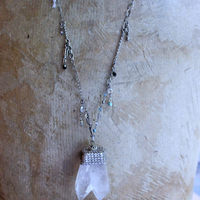 NEW! Single Soul Necklace with Amazing & Rare Double Point Clear Rock Quartz Pendant w/Sterling Mesh Cap,Sterling Chain Fragment Chain, Multiple Drops