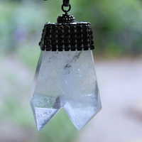 NEW! Single Soul Necklace with Amazing & Rare Double Point Clear Rock Quartz Pendant w/Sterling Mesh Cap,Sterling Chain Fragment Chain, Multiple Drops