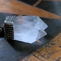 NEW! Single Soul Necklace with Amazing & Rare Double Point Clear Rock Quartz Pendant w/Sterling Mesh Cap,Sterling Chain Fragment Chain, Multiple Drops