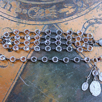 NEW! Unique Bezel Set Faceted Pointed Crystal Bracelet Set with Antique French Medals
