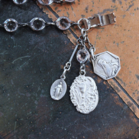 NEW! Unique Bezel Set Faceted Pointed Crystal Bracelet Set with Antique French Medals