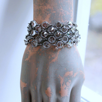 NEW! Unique Bezel Set Faceted Pointed Crystal Bracelet Set with Antique French Medals