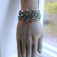 NEW! Unique Bezel Set Faceted Pointed Crystal Bracelet Set with Antique French Medals