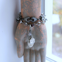 NEW! Unique Bezel Set Faceted Pointed Crystal Bracelet Set with Antique French Medals