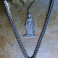 NEW!  The Genesis of Love Necklace with Rare Virgin Mary and Serpent Pendant, Sterling Rolo Chain & Clasp