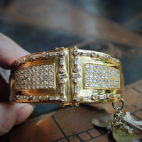 SOLD to K Unique Sterling Vermeil Faceted Herkimer Diamond Cuff w/Rare Antique Gilt Penin Lyon Sacred Heart Medal,Antique Faceted Rock Crystal Tear Drop,Antique Foxtail Chain Tassel +More!