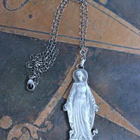 NEW!  The Genesis of Love Necklace with Rare Virgin Mary and Serpent Pendant, Sterling Rolo Chain & Clasp