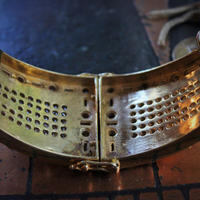 SOLD to K Unique Sterling Vermeil Faceted Herkimer Diamond Cuff w/Rare Antique Gilt Penin Lyon Sacred Heart Medal,Antique Faceted Rock Crystal Tear Drop,Antique Foxtail Chain Tassel +More!